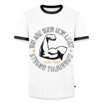 Muscles, Musculation - T-shirt contrasté Homme - blanc/noir - Devant - AI Model Female 172 light (172cm) & AI Model Male 178 dark (178cm)