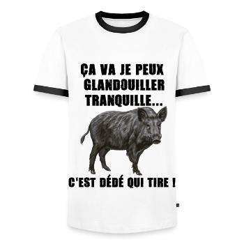 Sanglier Glandouille Tranquille Humour Chasse - T-shirt contrasté Homme - blanc/noir - Devant - AI Model Female 172 light (172cm) & AI Model Male 178 dark (178cm)