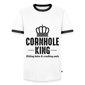 Cornhole Bean Bag Toss Outdoor Lawn Game funny - Men's Ringer Shirt - white/black - Front - AI Model Female 172 light (172cm) & AI Model Male 178 dark (178cm)