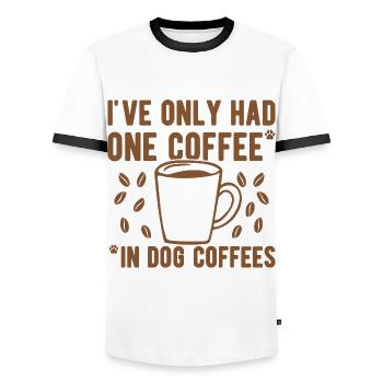 Coffee Saying Dog Coffees Coffees Coffee Lovers - Men's Ringer Shirt - white/black - Front - AI Model Female 172 light (172cm) & AI Model Male 178 dark (178cm)
