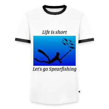 Pêche sous-marine Pêche sous-marine Pêche au harpon - T-shirt contrasté Homme - blanc/noir - Devant - AI Model Female 172 light (172cm) & AI Model Male 178 dark (178cm)