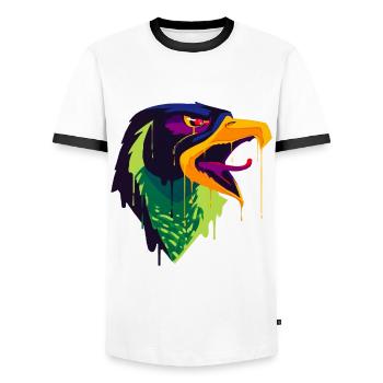 A Beautiful and Fun Griffin Eagle Design - Men's Ringer Shirt - white/black - Front - AI Model Female 172 light (172cm) & AI Model Male 178 dark (178cm)