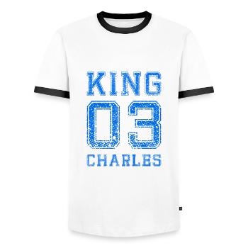 Roi Charles III Angleterre Prince Charles - T-shirt contrasté Homme - blanc/noir - Devant - AI Model Female 172 light (172cm) & AI Model Male 178 dark (178cm)