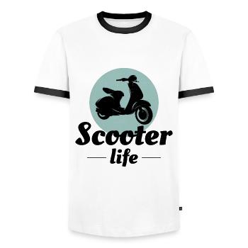 Roller Fahrer Scootering Motorrad Moped Bike - Männer Kontrast-T-Shirt - Weiß/Schwarz - Vorne - AI Model Female 172 light (172cm) & AI Model Male 178 dark (178cm)