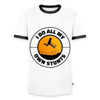 Stunt Scooter Freestyle Scootering Riding - Men's Ringer Shirt - white/black - Front - AI Model Female 172 light (172cm) & AI Model Male 178 dark (178cm)