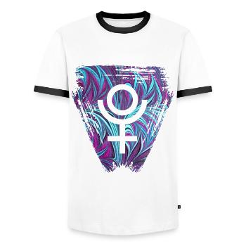 pluto e 74 - Men's Ringer Shirt - white/black - Front - AI Model Female 172 light (172cm) & AI Model Male 178 dark (178cm)