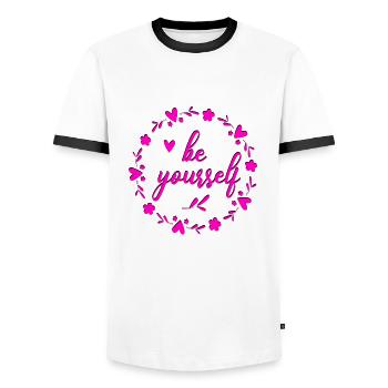be yourself - Men's Ringer Shirt - white/black - Front - AI Model Female 172 light (172cm) & AI Model Male 178 dark (178cm)