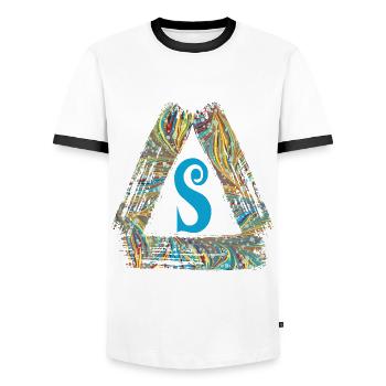 e 201 s - Männer Kontrast-T-Shirt - Weiß/Schwarz - Vorne - AI Model Female 172 light (172cm) & AI Model Male 178 dark (178cm)