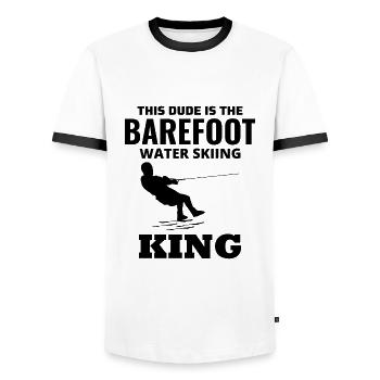 Barefoot skiing Water sport Motorboat - Men's Ringer Shirt - white/black - Front - AI Model Female 172 light (172cm) & AI Model Male 178 dark (178cm)