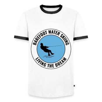 Barefoot skiing Water sport Motorboat - Men's Ringer Shirt - white/black - Front - AI Model Female 172 light (172cm) & AI Model Male 178 dark (178cm)