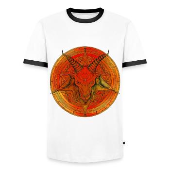 Pentagramm von einem Kopf aus Baphomet überragt - Männer Kontrast-T-Shirt - Weiß/Schwarz - Vorne - AI Model Female 172 light (172cm) & AI Model Male 178 dark (178cm)
