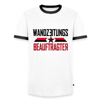wandzeitungsbeauftragter - Männer Kontrast-T-Shirt - Weiß/Schwarz - Vorne - AI Model Female 172 light (172cm) & AI Model Male 178 dark (178cm)