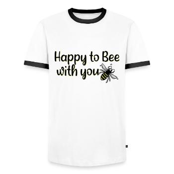 happy to bee with you - Men's Ringer Shirt - white/black - Front - AI Model Female 172 light (172cm) & AI Model Male 178 dark (178cm)