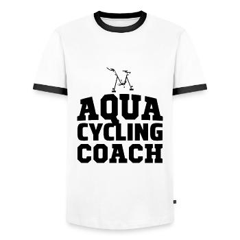 Aqua Cycling Schwimmbad Fitness Training Coach - Männer Kontrast-T-Shirt - Weiß/Schwarz - Vorne - AI Model Female 172 light (172cm) & AI Model Male 178 dark (178cm)