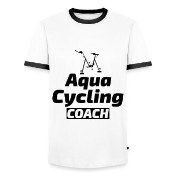 Aqua Cycling Schwimmbad Fitness Training Coach - Männer Kontrast-T-Shirt - Weiß/Schwarz - Vorne - AI Model Female 172 light (172cm) & AI Model Male 178 dark (178cm)