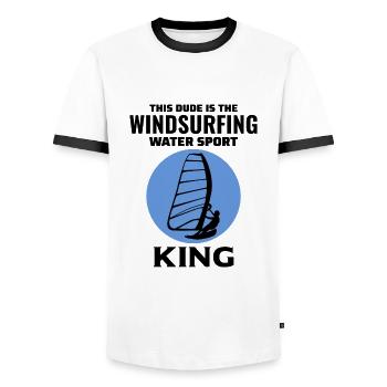 Windsurfing Windsurf Windsurfer Surf Water Sport - Men's Ringer Shirt - white/black - Front - AI Model Female 172 light (172cm) & AI Model Male 178 dark (178cm)