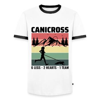 Canicross Trail Running Dog Sport Outdoor Hobby - Men's Ringer Shirt - white/black - Front - AI Model Female 172 light (172cm) & AI Model Male 178 dark (178cm)