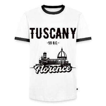 Florence Tuscany Holiday Gift - Men's Ringer Shirt - white/black - Front - AI Model Female 172 light (172cm) & AI Model Male 178 dark (178cm)