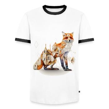 Fuchs Fuchsmotiv Tiere Geschenk Kunst Tiermotiv - Männer Kontrast-T-Shirt - Weiß/Schwarz - Vorne - AI Model Female 172 light (172cm) & AI Model Male 178 dark (178cm)
