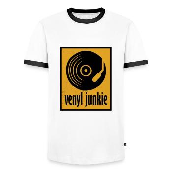 venyl junkie - Männer Kontrast-T-Shirt - Weiß/Schwarz - Vorne - AI Model Female 172 light (172cm) & AI Model Male 178 dark (178cm)