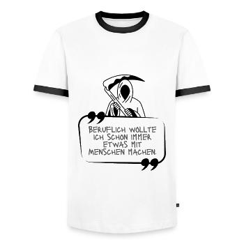 Der Tod witzig schwarzer Humor Menschen Schrift - Männer Kontrast-T-Shirt - Weiß/Schwarz - Vorne - AI Model Female 172 light (172cm) & AI Model Male 178 dark (178cm)