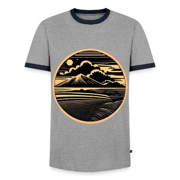 Vintage Beach Landscape bb - Men's Ringer Shirt - grey/navy  - Front - AI Model Female 172 light (172cm) & AI Model Male 178 light (178cm)