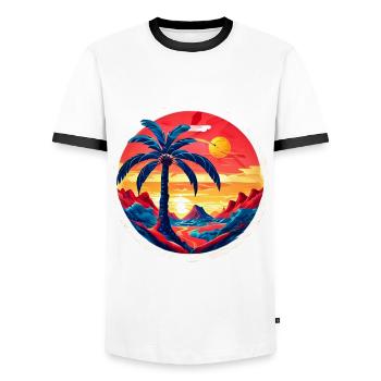 Paysage de plage vintage coloré - T-shirt contrasté Homme - blanc/noir - Devant - AI Model Female 172 light (172cm) & AI Model Male 178 dark (178cm)