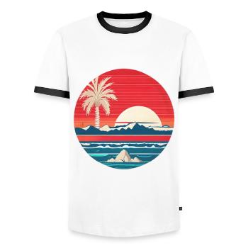 Paysage de plage vintage LB - T-shirt contrasté Homme - blanc/noir - Devant - AI Model Female 172 light (172cm) & AI Model Male 178 dark (178cm)