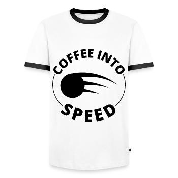 Joueur de ballon chasseur Entraîneur Café sportif d’équipe - T-shirt contrasté Homme - blanc/noir - Devant - AI Model Female 172 light (172cm) & AI Model Male 178 dark (178cm)