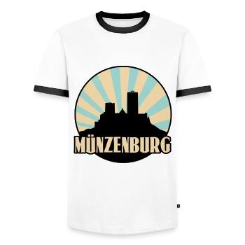 Burg Münzenberg - Männer Kontrast-T-Shirt - Weiß/Schwarz - Vorne - AI Model Female 172 light (172cm) & AI Model Male 178 dark (178cm)