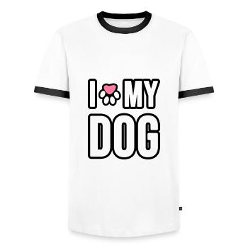 J’aime mon chien ou mon chat. J’aime mon chien ou m - T-shirt contrasté Homme - blanc/noir - Devant - AI Model Female 172 light (172cm) & AI Model Male 178 dark (178cm)