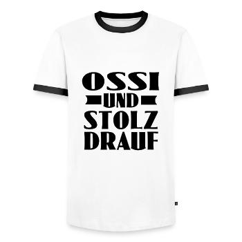 ossi und stolz drauf - Männer Kontrast-T-Shirt - Weiß/Schwarz - Vorne - AI Model Female 172 light (172cm) & AI Model Male 178 dark (178cm)