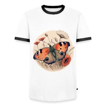 Peacock Butterfly - Men's Ringer Shirt - white/black - Front - AI Model Female 172 light (172cm) & AI Model Male 178 dark (178cm)