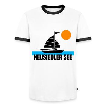Neusiedler See - Männer Kontrast-T-Shirt - Weiß/Schwarz - Vorne - AI Model Female 172 light (172cm) & AI Model Male 178 dark (178cm)