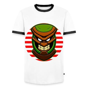 Tiki Statue - T-shirt contrasté Homme - blanc/noir - Devant - AI Model Female 172 light (172cm) & AI Model Male 178 dark (178cm)