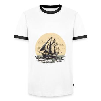 Sail Shiff vintage illustration - Men's Ringer Shirt - white/black - Front - AI Model Female 172 light (172cm) & AI Model Male 178 dark (178cm)