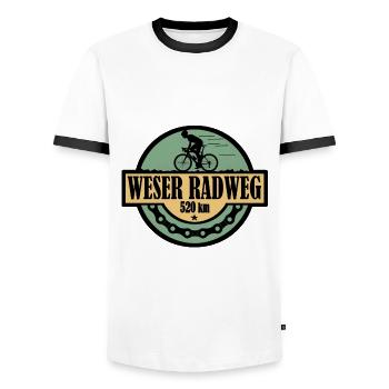 Weser Radweg - Männer Kontrast-T-Shirt - Weiß/Schwarz - Vorne - AI Model Female 172 light (172cm) & AI Model Male 178 dark (178cm)
