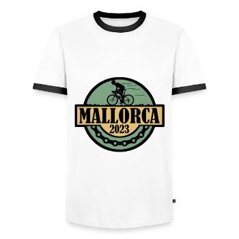 Mallorca Fahrrad 2023 - Männer Kontrast-T-Shirt - Weiß/Schwarz - Vorne - AI Model Female 172 light (172cm) & AI Model Male 178 dark (178cm)