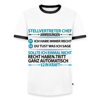 Stellvertreter Chef Stellvertretung Anweisungen - Männer Kontrast-T-Shirt - Weiß/Schwarz - Vorne - AI Model Female 172 light (172cm) & AI Model Male 178 dark (178cm)
