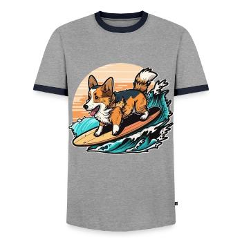 Surfer sur les vagues - T-shirt contrasté Homme - gris/marine  - Devant - AI Model Female 172 light (172cm) & AI Model Male 178 light (178cm)