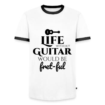 Fret-fully Funny: Celebrating Life with Guitars - Men's Ringer Shirt - white/black - Front - AI Model Female 172 light (172cm) & AI Model Male 178 dark (178cm)
