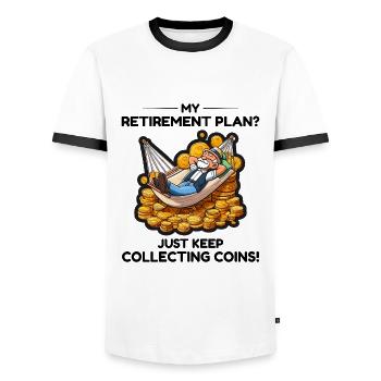 Coin Collecting Collector Retirement Plan - Men's Ringer Shirt - white/black - Front - AI Model Female 172 light (172cm) & AI Model Male 178 dark (178cm)