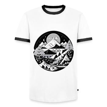 The Mountains 01 - Men's Ringer Shirt - white/black - Front - AI Model Female 172 light (172cm) & AI Model Male 178 dark (178cm)