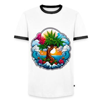 High waves 02 - Männer Kontrast-T-Shirt - Weiß/Schwarz - Vorne - AI Model Female 172 light (172cm) & AI Model Male 178 dark (178cm)