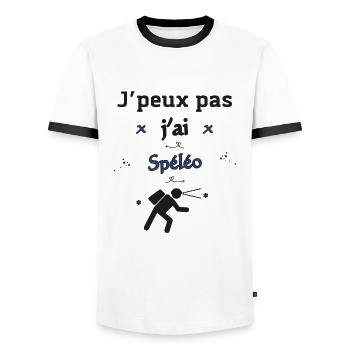 J'peux pas j'ai Spéléo - T-shirt contrasté Homme - blanc/noir - Devant - AI Model Female 172 light (172cm) & AI Model Male 178 dark (178cm)