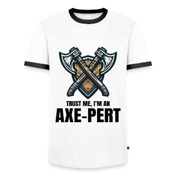 Trust Me I'm an Axe-pert Axe Throwing Lumberjack - Men's Ringer Shirt - white/black - Front - AI Model Female 172 light (172cm) & AI Model Male 178 dark (178cm)