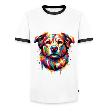 Mera Art Painted Dog one - Men's Ringer Shirt - white/black - Front - AI Model Female 172 light (172cm) & AI Model Male 178 dark (178cm)