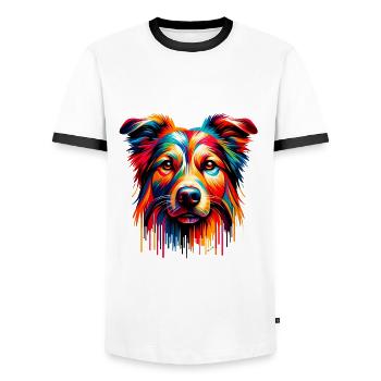 Mera Art Chien Peint Deux - T-shirt contrasté Homme - blanc/noir - Devant - AI Model Female 172 light (172cm) & AI Model Male 178 dark (178cm)