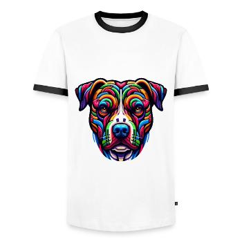 Mera Art Painted Dog three - Men's Ringer Shirt - white/black - Front - AI Model Female 172 light (172cm) & AI Model Male 178 dark (178cm)