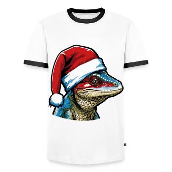 Tête de lézard Portrait de Noël de lézard - T-shirt contrasté Homme - blanc/noir - Devant - AI Model Female 172 light (172cm) & AI Model Male 178 dark (178cm)
